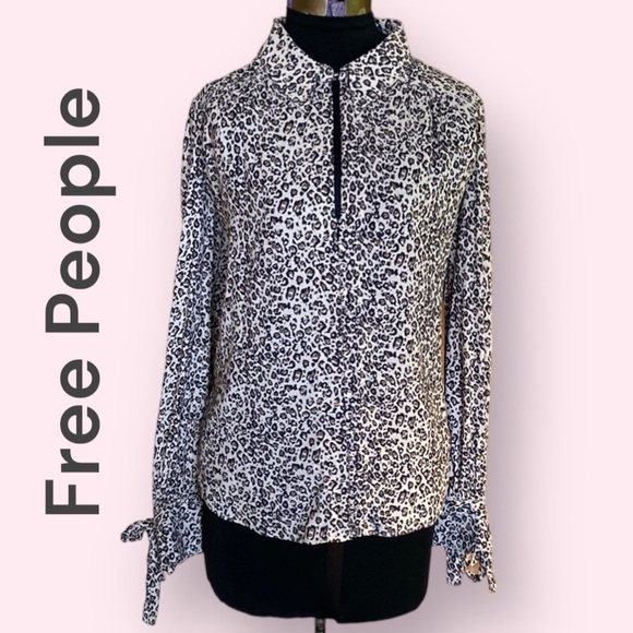 🖤 Free People Leopard Print Blouse Tan and Black Small NWOT - Picture 1 of 11